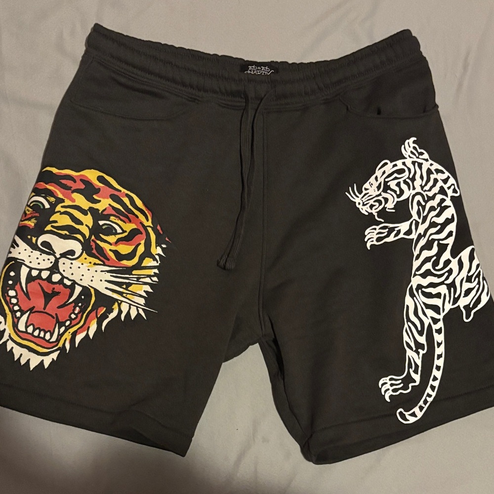 Ed Hardy Black Shorts with Tiger Graphics
